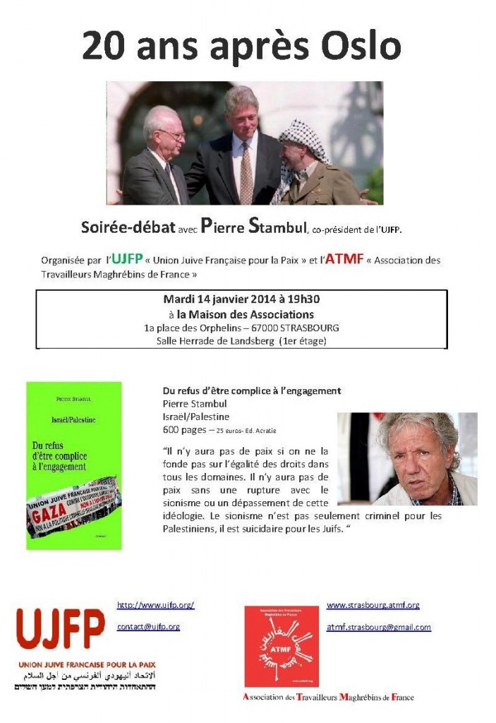 Pierre Stambul à Strasbourg le 14 janvier 2014: 20 ans après Oslo