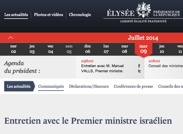 Honte à la France : une fois de plus Hollande assure sa solidarité à Netanyahou !