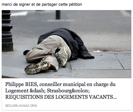Philippe BIES, conseiller municipal en charge du Logement ‐ Strasbourg: REQUISITIONS DES LOGEMENTS VACANTS ‐ Danger de morts !