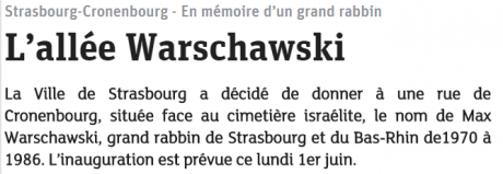Une allée Max Warschawski inaugurée demain à Strasbourg-Cronenbourg